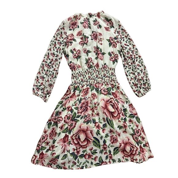 Farm Rio Anabela White Floral Smocked Ruched Waist Long Sleeve Dress XXS - Picture 5 of 14